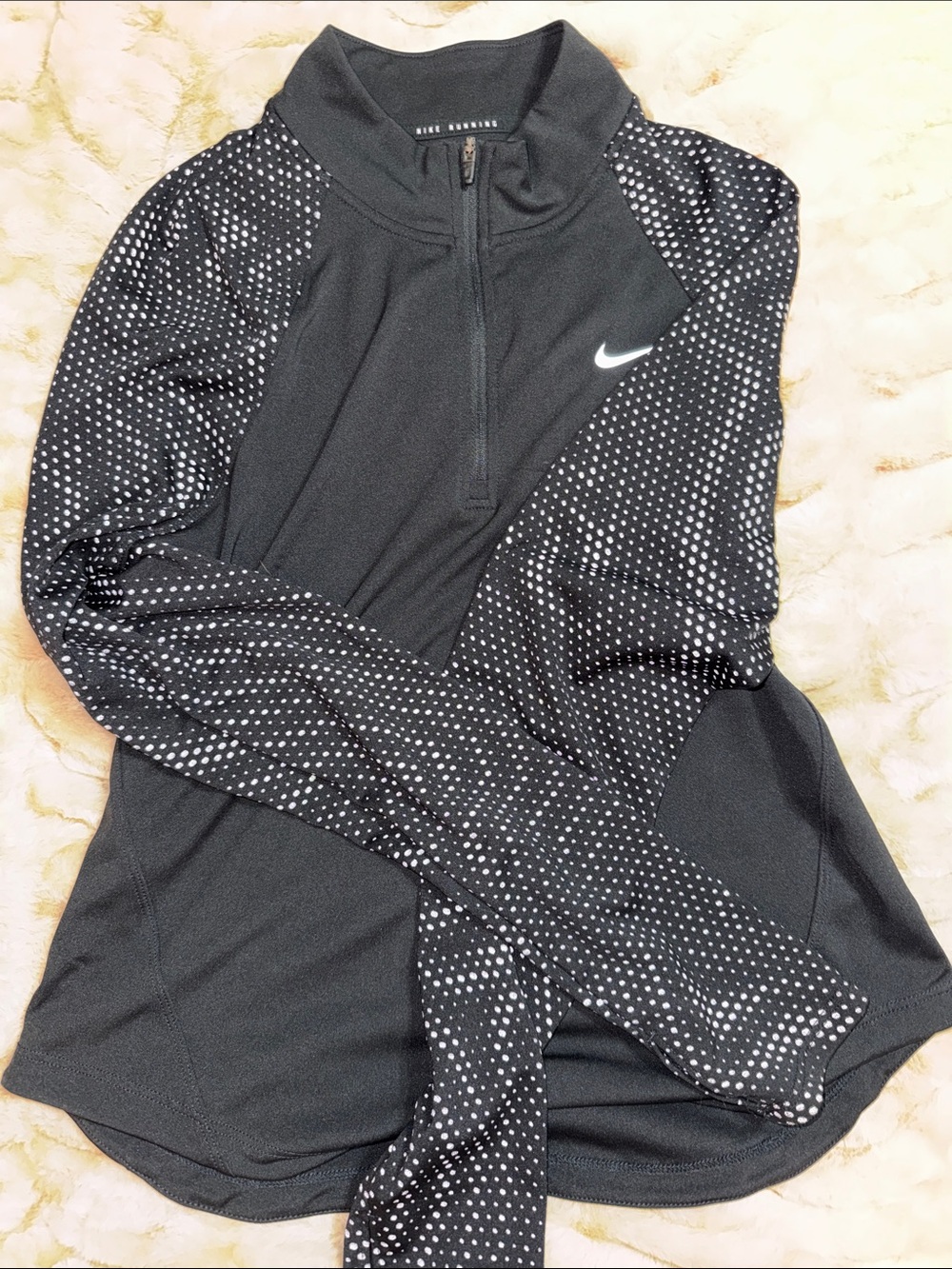 Nike Women's Black Half-Zip Jacket with White Dot Sleeves